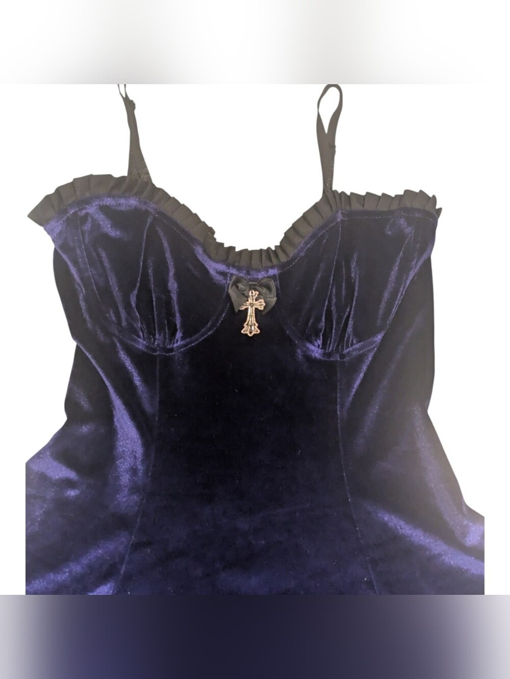 Topmelon Purple Velvet Gothic Dress w/Black Lace Trim and Cross Detail - Sz S - Picture 2 of 5